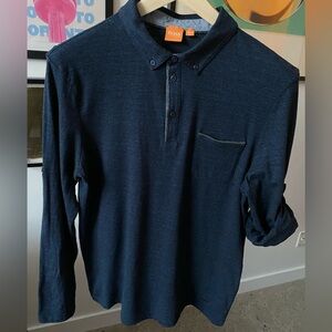 Hugo Boss Orange L/S Polo Shirt Button Down Collar Jersey Roll Up Sleeve L Slim